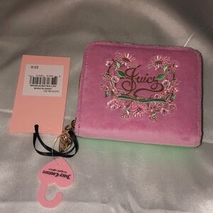 Juicy Couture Cherry Blossom Juicy In Bloom ZA Bifold Wallet Embroidered NWT